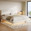White Boucle Floating Bed with Light
