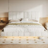 White Boucle Floating Bed with Light