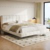 White Boucle Floating Bed with Light