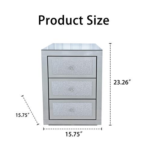 3-Drawer Mirrored Nightstand Bedside Table Glass Accent End Table Silver