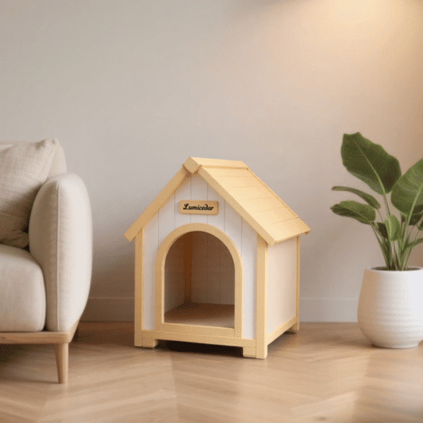 FSC Solid Cedar Pet House – Cream Yellow Cabin Style Indoor Shelter for Small Dogs & Cats