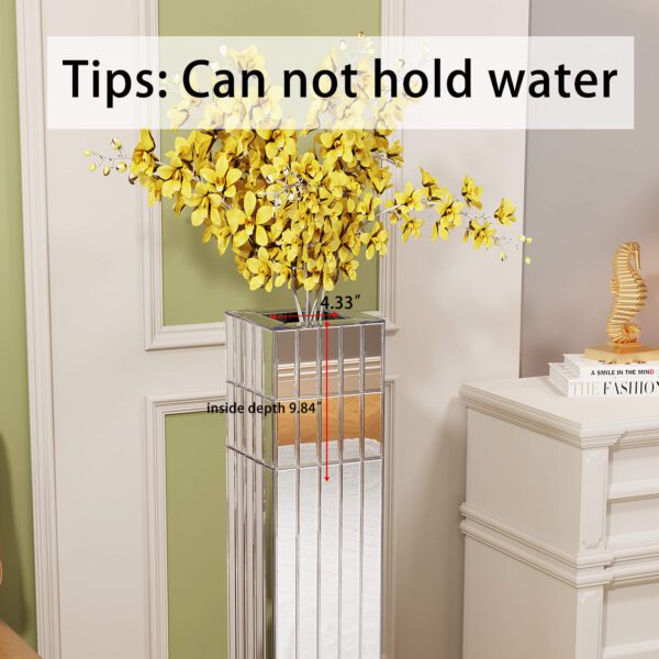 Tall Floor Vase 29.92" (76cm) Mirrored Floor Vase for Home Decor Large Cube Vase in Silver for Dried Flowers Modern Glass Vase for Living Room