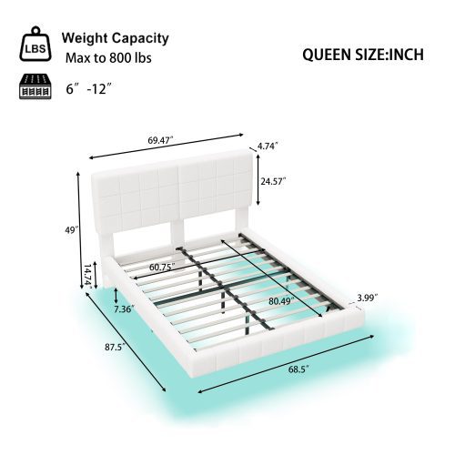 White Boucle Floating Bed with Light