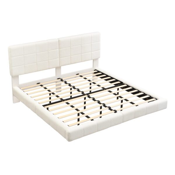 White Boucle Floating Bed with Light