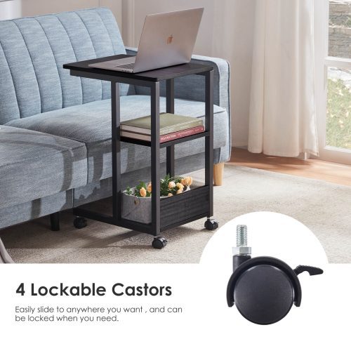 Shaped End Table with Lockable Wheels