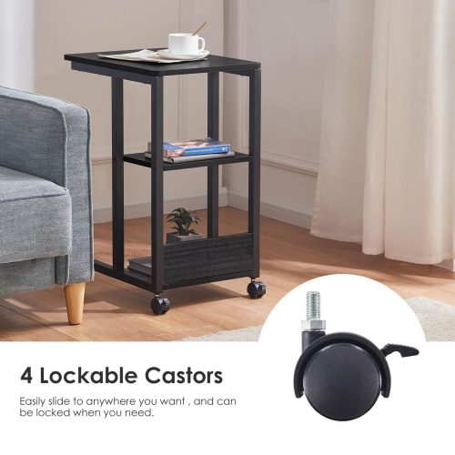 Shaped End Table with Lockable Wheels