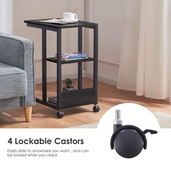 Shaped End Table with Lockable Wheels