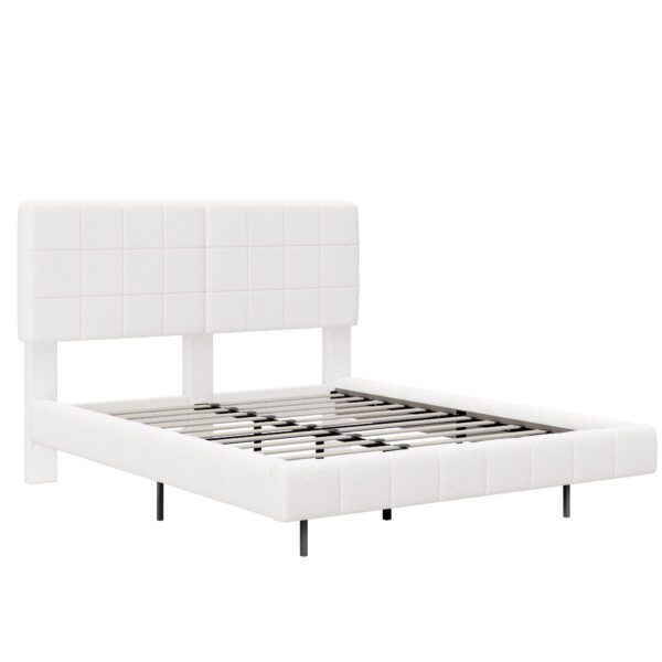 White Boucle Floating Bed with Light