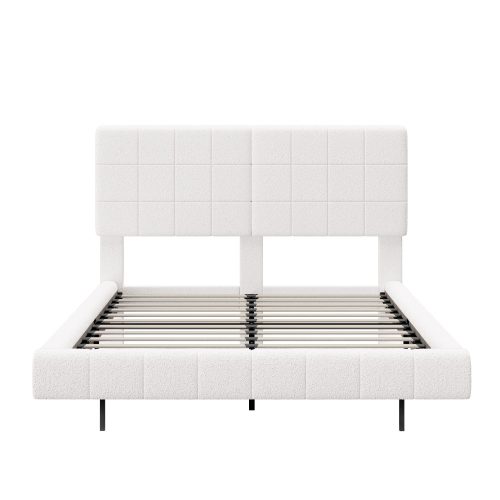 White Boucle Floating Bed with Light
