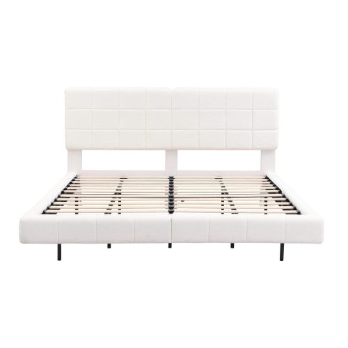 White Boucle Floating Bed with Light