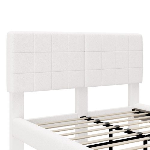 White Boucle Floating Bed with Light
