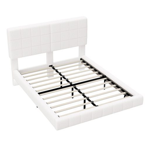 White Boucle Floating Bed with Light