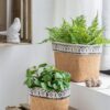 Set of 2 Rectangular Basket Planters with Geometric Trim,
