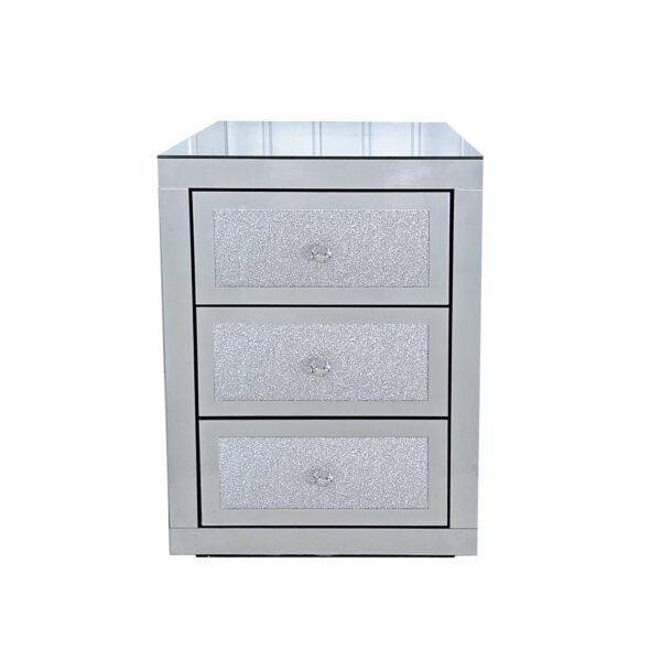 3-Drawer Mirrored Nightstand Bedside Table Glass Accent End Table Silver