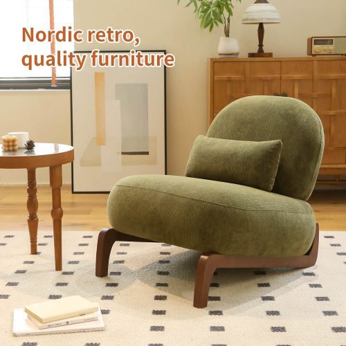 Cute Accent Chair with Solid Wood Legs, Velvet Living Room Chair with Soft Cushion