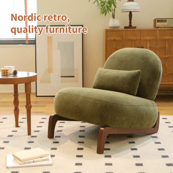 Cute Accent Chair with Solid Wood Legs, Velvet Living Room Chair with Soft Cushion