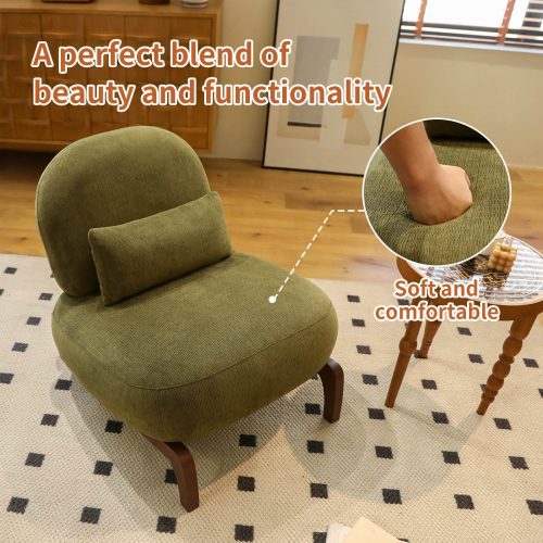 Cute Accent Chair with Solid Wood Legs, Velvet Living Room Chair with Soft Cushion