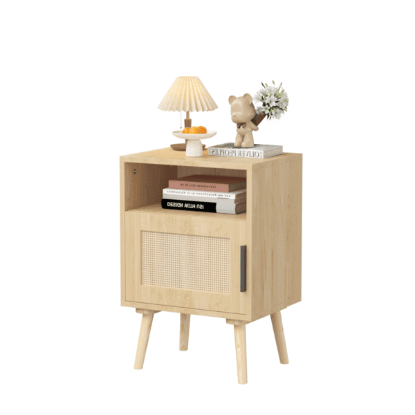 22.83'' H Rattan Nightstand, Side Table with Door Open Shelf