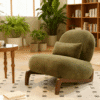 Cute Accent Chair with Solid Wood Legs, Velvet Living Room Chair with Soft Cushion