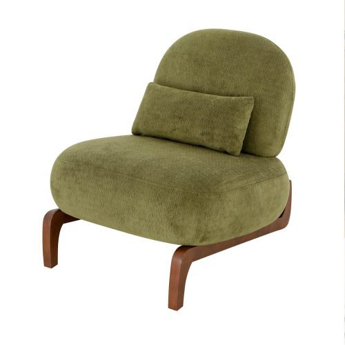 Cute Accent Chair with Solid Wood Legs, Velvet Living Room Chair with Soft Cushion
