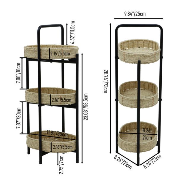 3 Tiers Tray Tables Paper Rope Woven