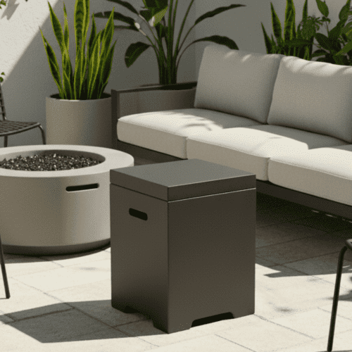 Propane Tank Cover Table, Outdoor Cylinder Hideaway Table for Gas Fire Pit and Gas Griddle, Outdoor Side Table for Fire Pit, Light Concrete, Dark Grey