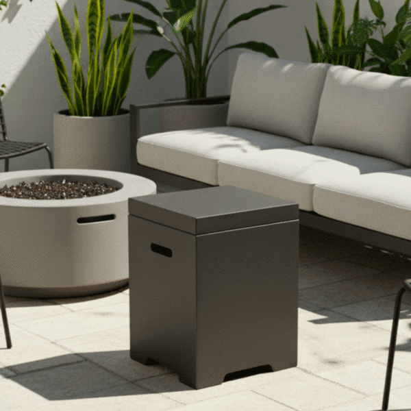 Propane Tank Cover Table, Outdoor Cylinder Hideaway Table for Gas Fire Pit and Gas Griddle, Outdoor Side Table for Fire Pit, Light Concrete, Dark Grey