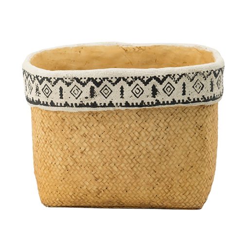 Set of 2 Rectangular Basket Planters with Geometric Trim,