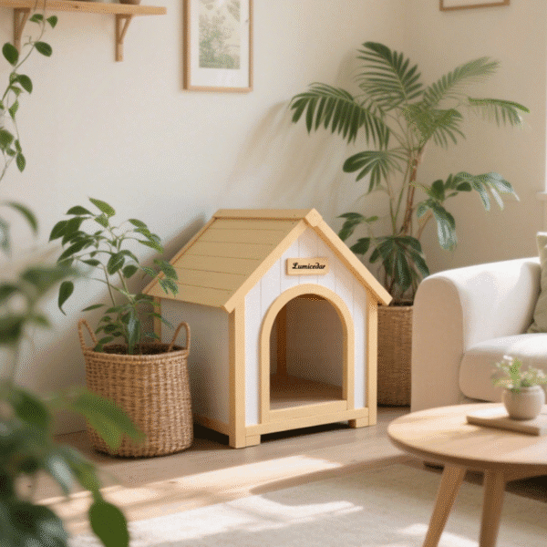 FSC Solid Cedar Pet House – Cream Yellow Cabin Style Indoor Shelter for Small Dogs & Cats
