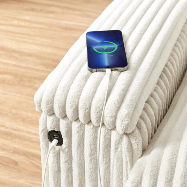 71" Sofa Plush Corduroy Square Storage Armrest USB port