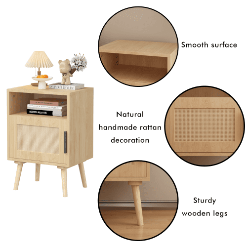 5c743e3394c2ef0eff041d605e255f1f 22.83'' H Rattan Nightstand, Side Table with Door Open Shelf