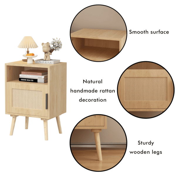 22.83'' H Rattan Nightstand, Side Table with Door Open Shelf