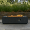 Outdoor Rectangle Propane Fire Pit Table 60inch, 60,000 BTU Concrete Fire Table with Waterproof Cover, Auto-Ignition, Free Lava Rocks,