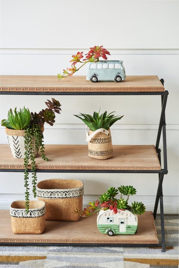 Set of 2 Rectangular Basket Planters with Geometric Trim,