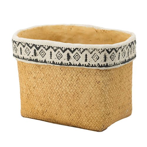 Set of 2 Rectangular Basket Planters with Geometric Trim,