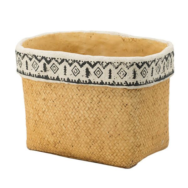 Set of 2 Rectangular Basket Planters with Geometric Trim,