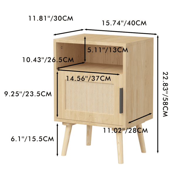 22.83'' H Rattan Nightstand, Side Table with Door Open Shelf