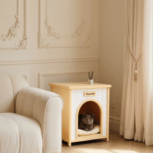 Lumicedar Cream Yellow Flat Roof Pet House FSC Solid Wood 53×51.6×60 cm Indoor Shelter for Small Cats & Dogs