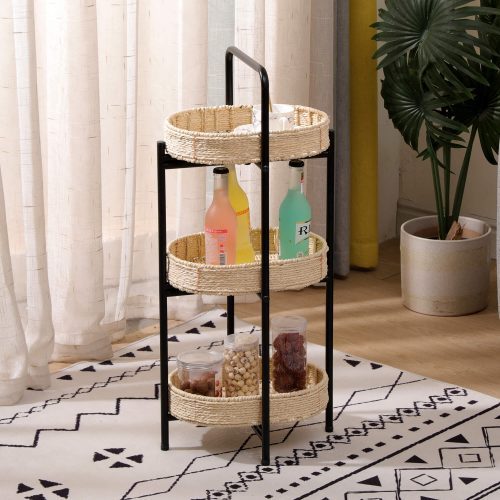 3 Tiers Tray Tables Paper Rope Woven