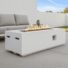 Outdoor Rectangle Propane Fire Pit Table 60inch, 60,000 BTU Concrete Fire Table with Waterproof Cover, Auto-Ignition, Free Lava Rocks,White