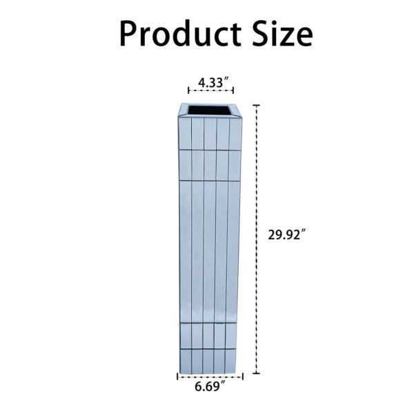 Tall Floor Vase 29.92" (76cm) Mirrored Floor Vase for Home Decor Large Cube Vase in Silver for Dried Flowers Modern Glass Vase for Living Room