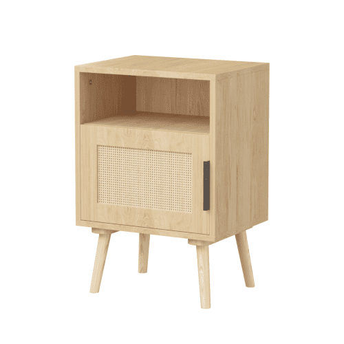 9652ba73813fd8012bd7f9cfeb4f9d88 22.83'' H Rattan Nightstand, Side Table with Door Open Shelf