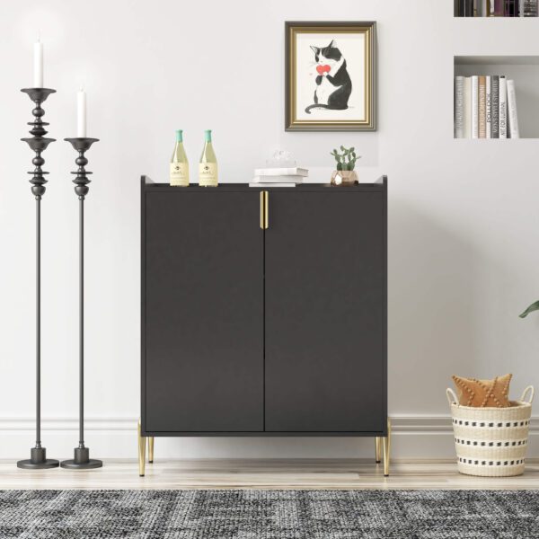 2 doors home wine bar cabinet with wine rack & adjustable storage shelf,