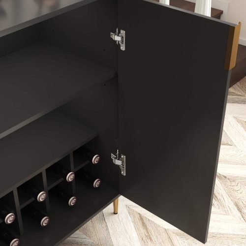 2 doors home wine bar cabinet with wine rack & adjustable storage shelf,