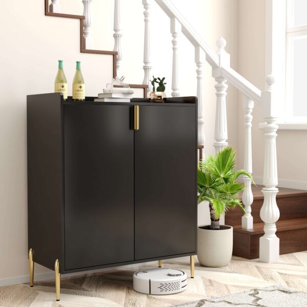 2 doors home wine bar cabinet with wine rack & adjustable storage shelf,