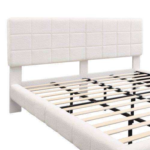 White Boucle Floating Bed with Light