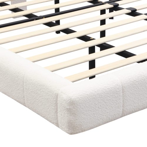 White Boucle Floating Bed with Light