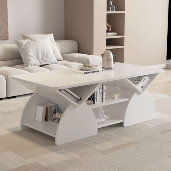 Engineered wood rounded corner rectangular coffee table for living room