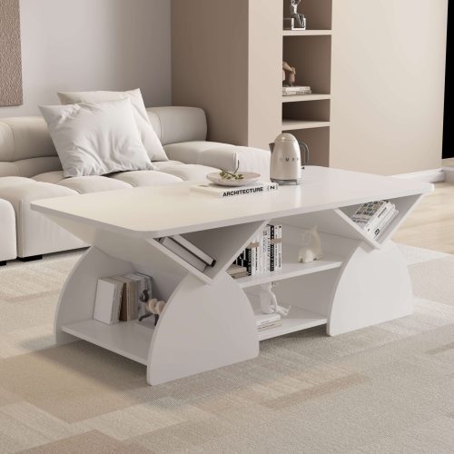 Engineered wood rounded corner rectangular coffee table for living room