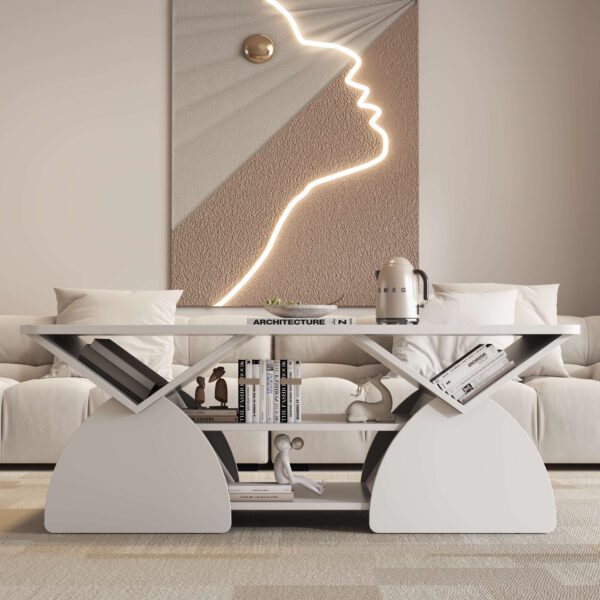 Engineered wood rounded corner rectangular coffee table for living room